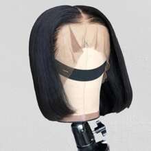 200 Density Short Bob 13x4 HD Lace Frontal Human Hair Wigs Bone Straight 13x4 Transparent Lace Front Human Hair Wig Pre Plucked - Natural Black - View 9