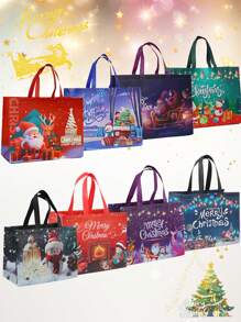 6/8 件圣诞礼品袋可重复使用无纺布袋手提包可折叠印刷和铝箔装饰，各种尺寸适用于圣诞节派对礼物、圣诞节 - 西瓜粉 - 查看 11