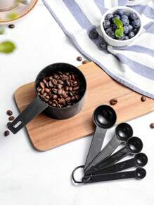 5pcs/10pcs Plastic Baking Measuring Cups And Spoons Set, 10 Pieces Black Plastic Measuring Cups And Spoons Set With Measurement Markings - Black - View 4