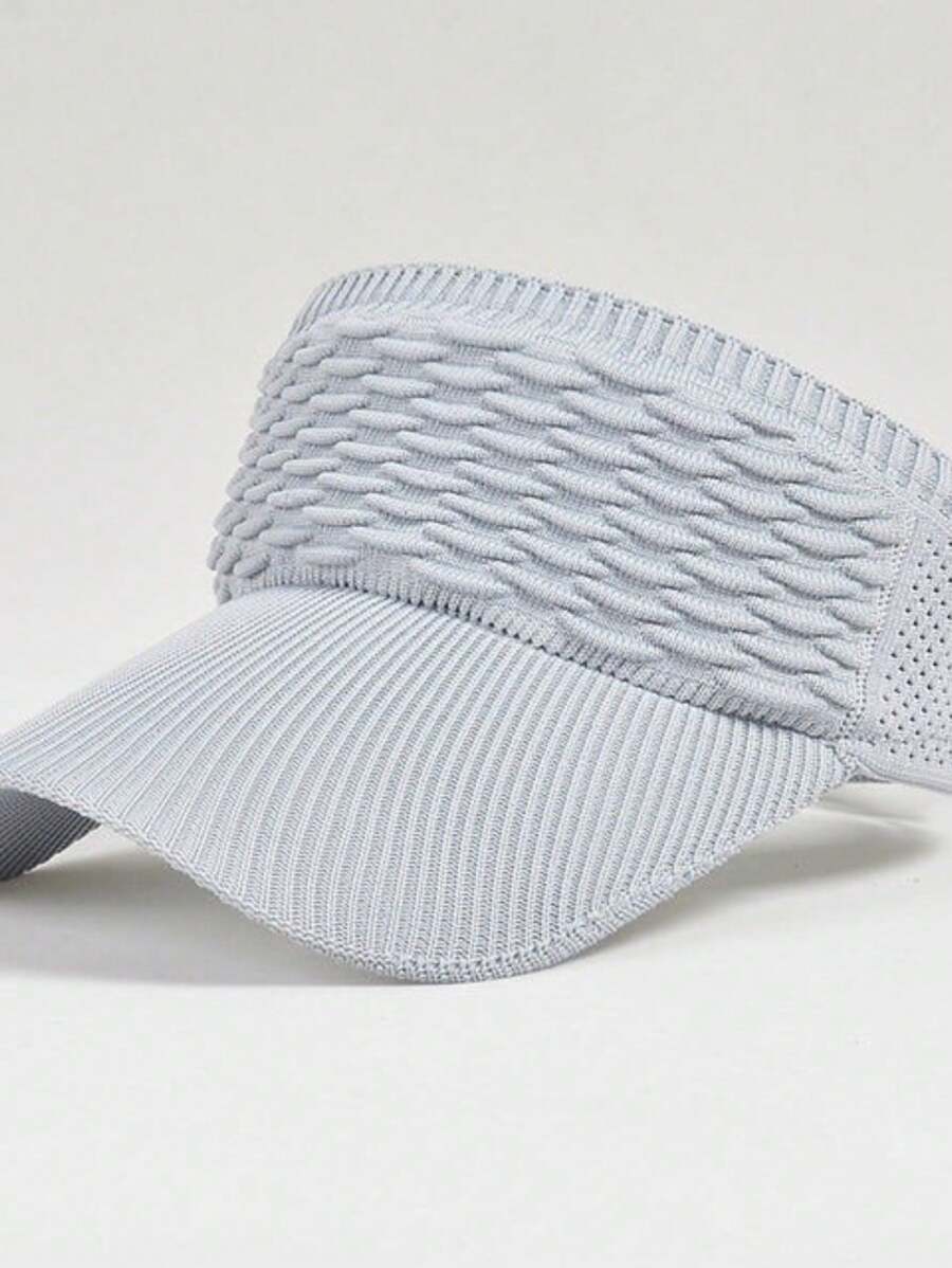 Women's Sport Cap Knitting Large Brim Beachwear Summer Running Sun Protection Visor - 灰色 - 查看 1