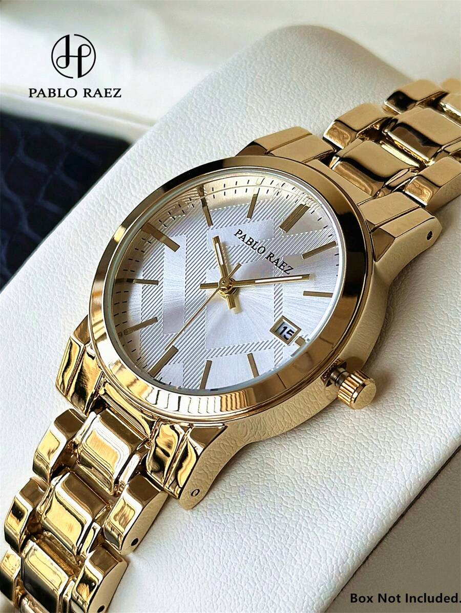 Pablo Raez 1 chiếc đồng hồ nữ, vàng 18K, đồng hồ đeo tay cao cấp, vỏ thép không gỉ IPG, thiết kế thanh lịch mới, máy quartz, mặt số trắng thời trang, hiển thị ngày, chất lượng cao, đồng hồ đeo tay nữ, chống nước 50M, dây đeo thép SUS304, khóa trang sức, đồng hồ trẻ trung dễ thương, món quà tinh tế dành cho bạn bè hoặc gia đình, phù hợp cho cuộc sống hàng ngày/công việc/dự tiệc.
