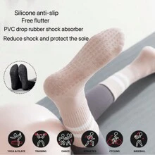 Sports Outdoor Pilates Socks Professional Non-Slip Mid-Calf Yoga Socks Solid Color Sports Grip Socks For Yoga And Pilates - Pink - View 5