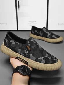 Breathable Camouflage Fashionable Men's Slip-On Casual Shoes, Non-Slip And Wear-Resistant Work Shoes, Slouchy Loafers And Sports Shoes (Random Floral Pattern)