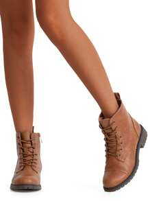 Comfyshoes Women's Lace Up Ankle Boots, Fashion Low Heel Booties - màu nâu - Xem 7