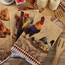 2/4 peças Conjunto, Toalhas, Toalhas de Cozinha Estilo Country com Galo, Panos de Prato de Poliéster, Toalhas de Mão Estilo Country, Toalhas de Chá de Natal Retrô de Cor Clássica para Banheiro