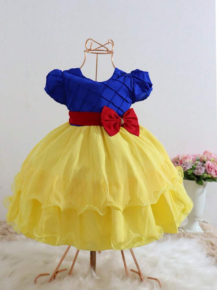 Vestido Infantil Bebê Tema Branca De Neve Princesa Festa Menina 1 ao 3 anos - Amarelo - Visão 1