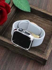 Compatible With Apple Watch Band And Case Combination Set Fashion, Sport, Soft And Comfortable Rivet Buckle Silicone Strap + Shiny Diamond-Studded Anti-Drop And Scratch-Resistant PC Case With Tempered Glass Film Integrated Case Compatible With Apple Watch 38/40/41/42/44/45/46/49MM Replacement Strap Case Compatible With Apple Watch Series Ultra/10/9/8/7/6/5/4/3/SE Women's Strap Case