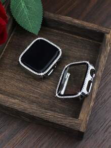 Compatible With Apple Watch Band And Case Combination Set Fashion, Sport, Soft And Comfortable Rivet Buckle Silicone Strap + Shiny Diamond-Studded Anti-Drop And Scratch-Resistant PC Case With Tempered Glass Film Integrated Case Compatible With Apple Watch 38/40/41/42/44/45/46/49MM Replacement Strap Case Compatible With Apple Watch Series Ultra/10/9/8/7/6/5/4/3/SE Women's Strap Case