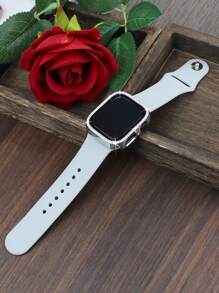 Compatible With Apple Watch Band And Case Combination Set Fashion, Sport, Soft And Comfortable Rivet Buckle Silicone Strap + Shiny Diamond-Studded Anti-Drop And Scratch-Resistant PC Case With Tempered Glass Film Integrated Case Compatible With Apple Watch 38/40/41/42/44/45/46/49MM Replacement Strap Case Compatible With Apple Watch Series Ultra/10/9/8/7/6/5/4/3/SE Women's Strap Case