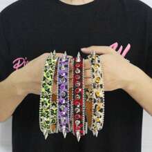 豹纹特别时尚酷仙女一排钻水钻女生项圈女士男士锁骨链饰品礼物Y2k风格夜店 - 彩色 - 查看 10