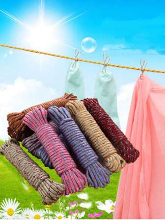 6pcs Thick Multi-Function Drying Rope, Nylon Non-Slip Windproof Clothesline For Drying Clothes, Bedding Outdoors, Random Color