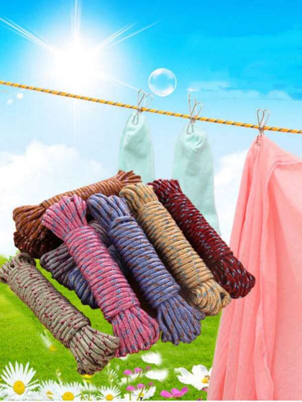 6pcs Thick Multi-Function Drying Rope, Nylon Non-Slip Windproof Clothesline For Drying Clothes, Bedding Outdoors, Random Color