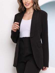 Bamboo Yuan Fashion Tailored Blazer With Lining Without Button Women's Elegant Business Coat New Beautiful Collection - 黑色 - 查看 1