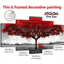 5 stks/set canvas poster, kunst aan de muur print op canvas, moderne kunst, prachtige rode boom patroon print, ideaal cadeau voor woonkamer slaapkamer kantoor decoratieve muur, muur decor, winter decor, kamer decor, posters, kunst aan de muur, kamer decoratie spullen