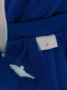 女嬰網紗背部蝴蝶結優雅公主花童禮服，適合派對穿著，不含髮箍 - 寶藍色 - 查看 8