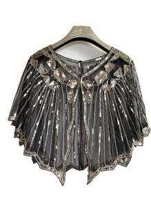 1920 年代复古朋克亮片披肩串珠弹力短披肩和透气网眼覆盖优雅女士连衣裙配饰 - 彩色 - 查看 17