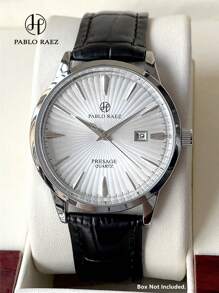 Pablo Raez 1pc Men's Business Watch, Stainless Steel Silver IPS Case, Luxury Black Soft Comfortable Ultra-Fine Fiber PU Leather Strap, Fashion Metal-Look Dial Design, Date Display, 50M Water Resistant, Brand New Men's Quartz Watch, Sports Casual Clock, Suitable For Friends Or Family Father Gift, Perfect For Daily Life/Work/Party Decoration, Exquisite Fashion Watch - Black and White - View 13