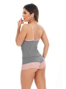 Pijama Feminino Short Baby Doll Renda Short Lingerie Camisete Bicolor Moda