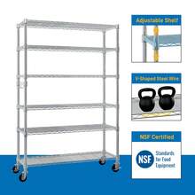 6-Tier Disassembly And Free Assembly NSF-Certified Steel Wire Shelving With Wheels - Silver - View 5