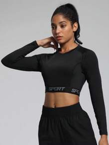 Camisa de compresión de secado rápido para mujer, camisa ajustada para entrenamiento de mujer, camisa de estilo corto para ropa deportiva, ropa deportiva para mujer - Negro - Ver 3