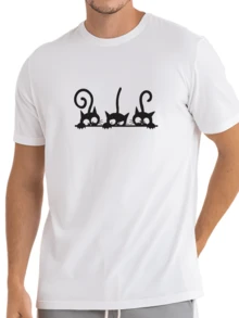 Unisex Cotton Three Cute Kitten T-Shirt Casual Men's Blouse - trắng - Xem 1