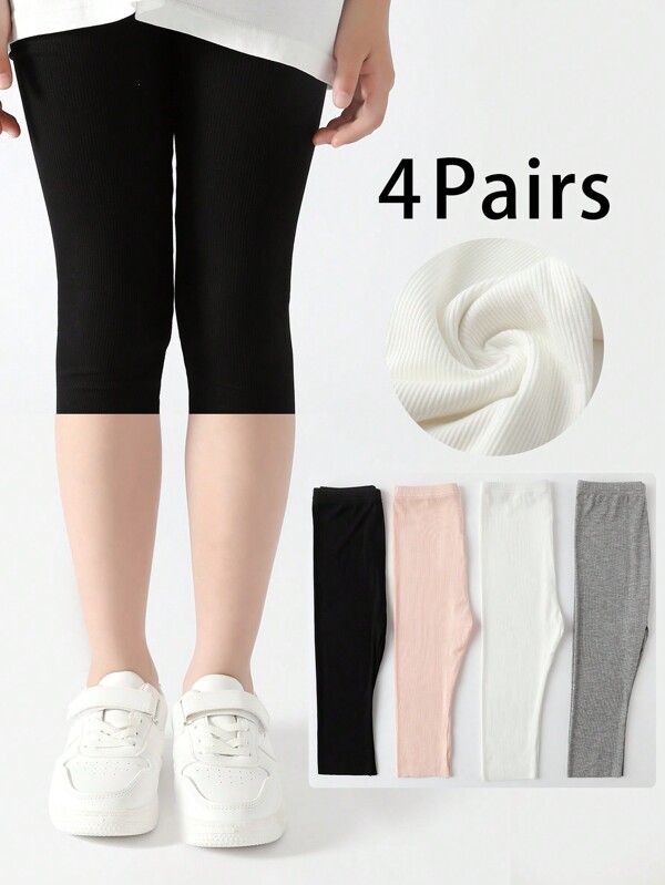 1 Stück Kinder-Leggins mit einfarbigen vertikalen Streifenprint, kurz geschnitten