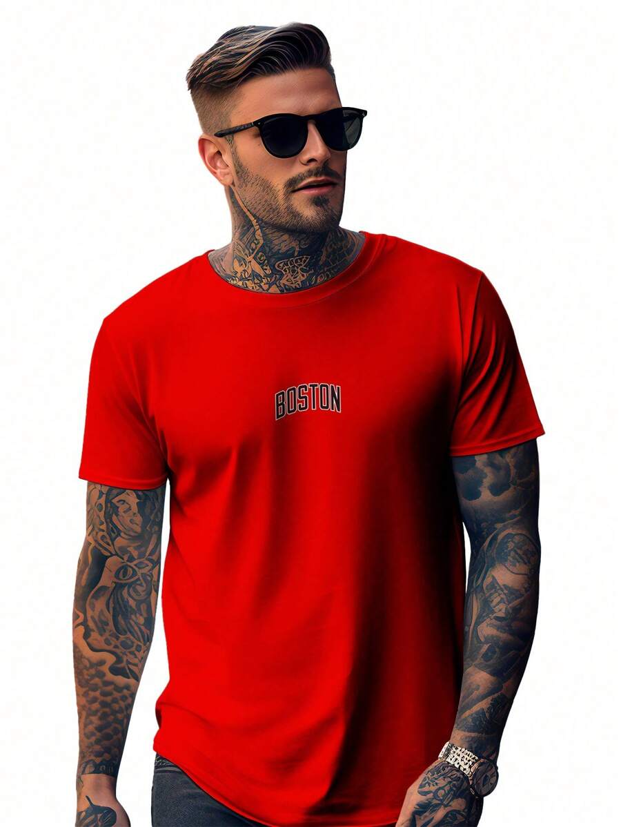 Boston Classic Men's T-Shirt Oversized Premium Streetwear Shirt - 紅色 - 查看 1