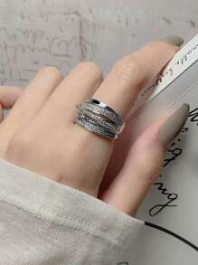 1pc Luxury Minimalist Twist Design Zirconia Adjustable Ring, Suitable For Women And Girls Everyday Wear - Silver - View 4