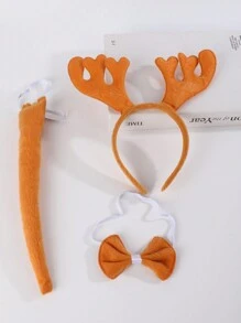 3 peças/Conjunto Tiaras com Orelhas de Animais Cartoon - Coelho, Gato, Tigre, Girafa, Sapo, Cachorro, Coelho, Lobo com Gravata Borboleta, Estampa de Animal, Tiara para Cabelo para Acessórios de Beleza e Decoração do Lar - Multicolorido - Visão 11