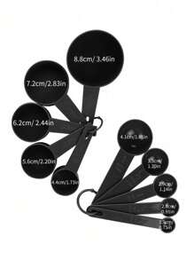 5pcs/10pcs Plastic Baking Measuring Cups And Spoons Set, 10 Pieces Black Plastic Measuring Cups And Spoons Set With Measurement Markings - Black - View 2