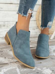 2024 Fall/Winter New Chunky Heel Pointed Toe Back Zipper Women's Fashion  Boots - Blue - View 4
