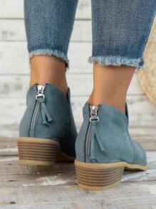 2024 Fall/Winter New Chunky Heel Pointed Toe Back Zipper Women's Fashion  Boots - Blue - View 5