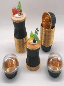 50 piezas Cápsulas para magdalenas de papel con revestimiento de oro negro, apropiadas para fiestas, bodas y pasteles festivos con tapa - Negro - Ver 3