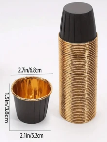 50 piezas Cápsulas para magdalenas de papel con revestimiento de oro negro, apropiadas para fiestas, bodas y pasteles festivos con tapa - Negro - Ver 2