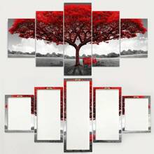 5 stks/set canvas poster, kunst aan de muur print op canvas, moderne kunst, prachtige rode boom patroon print, ideaal cadeau voor woonkamer slaapkamer kantoor decoratieve muur, muur decor, winter decor, kamer decor, posters, kunst aan de muur, kamer decoratie spullen