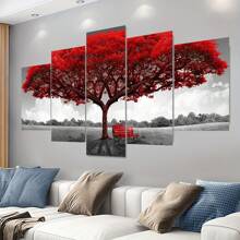 5 stks/set canvas poster, kunst aan de muur print op canvas, moderne kunst, prachtige rode boom patroon print, ideaal cadeau voor woonkamer slaapkamer kantoor decoratieve muur, muur decor, winter decor, kamer decor, posters, kunst aan de muur, kamer decoratie spullen