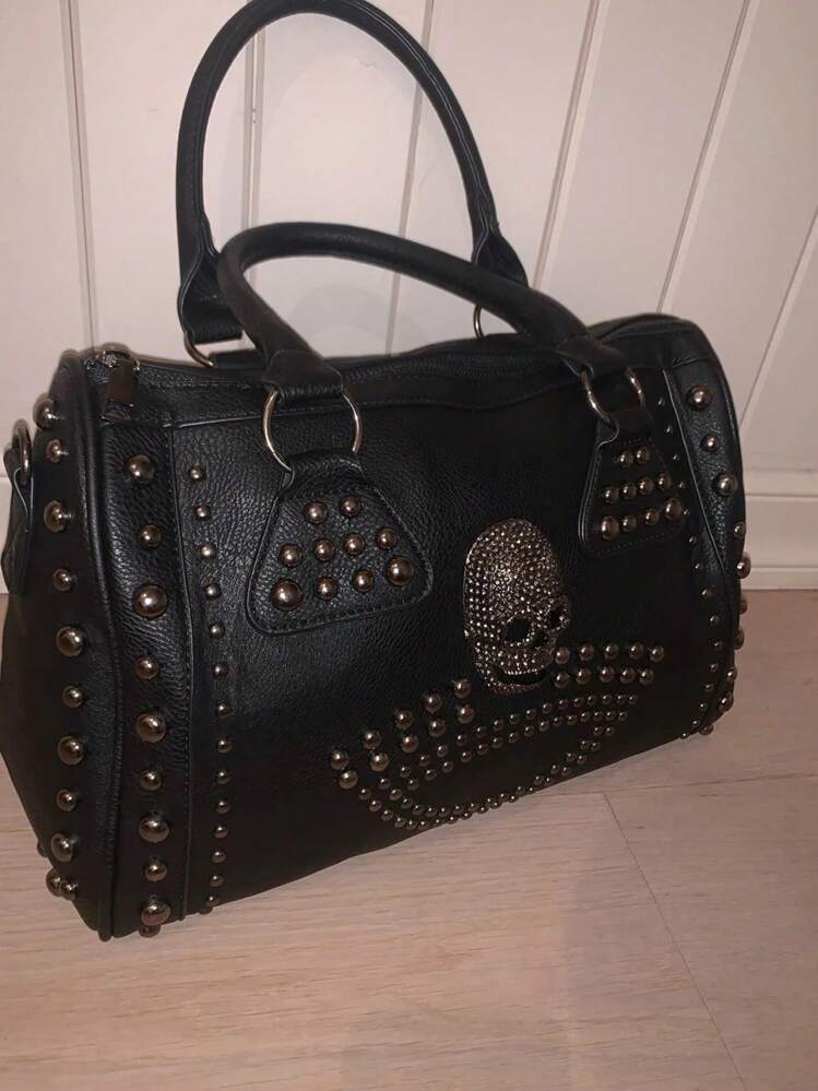Archive - 骸骨 Skull leather boston bag Women's Bag Large Capacity Boston Bag Black Skull Handbag Luxury