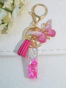 1pc English Letter Key Chain, European And American Style Charm Keychain With Butterfly Tassel Pendant Gift Souvenir Car Accessories Bag Charm School Cute Goth Y2k