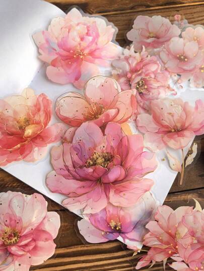 10pcs/Pack Vintage Large Size Foil Floral Botanical Shiny Flower Decor Stickers For Diary Scrapbooking Back To School