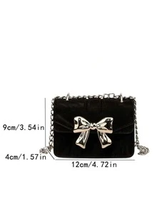 In 2024, The New Fashion Classic Mini Wild Solid Color Pu Waterproof Fabric Bow Metal Decorative Design Metal Chain Shoulder Bag Is Suitable For Shopping. - Black - View 5