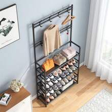 Shoe Rack Hanger Clothes Rack 4 Tiers Shelves 8 Multipurpose Supports - 黑色 - 查看 9