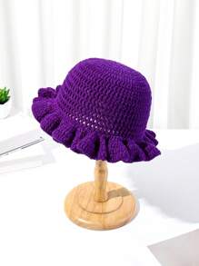 1pc New Green Bohemian Hollow Pleated Handmade Crochet Bucket Hat, Suitable For Holidays And Daily Outfit