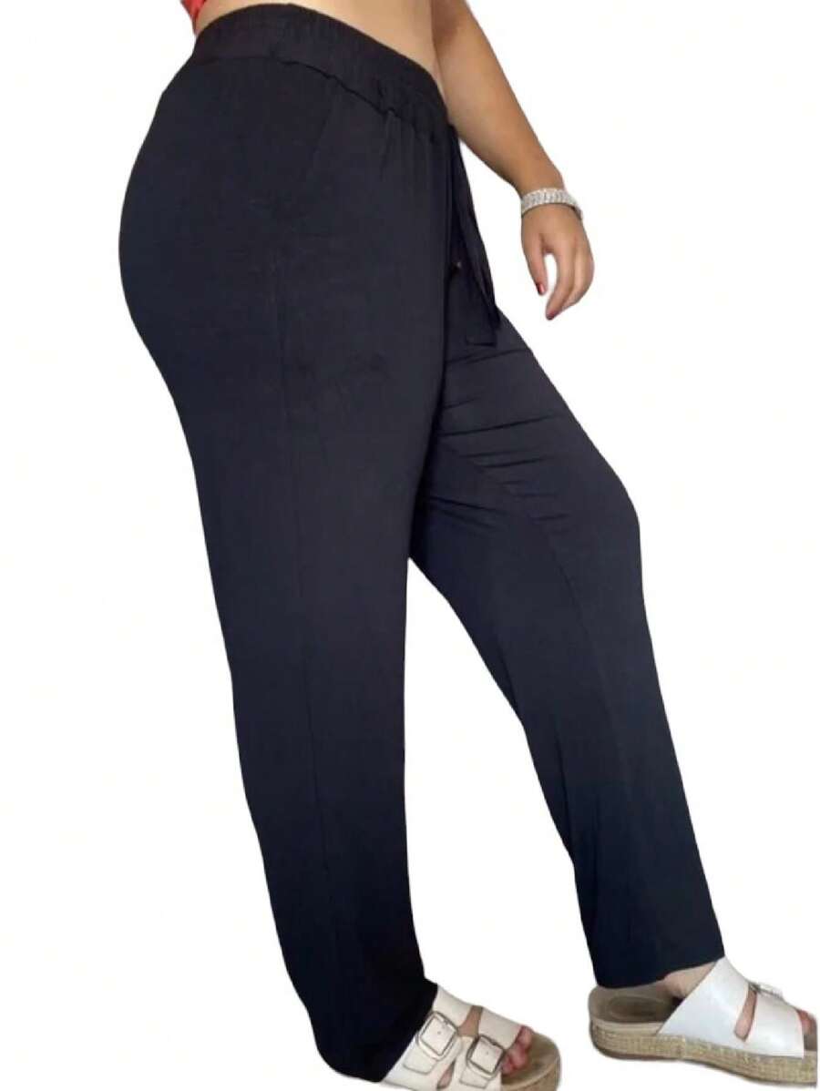 Viscolycra Mesh Pants Plus Size Comfortable Loose - Hitam - View 1