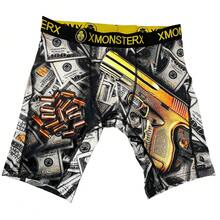 男士吸湿排汗长款运动平角内裤 - 全新设计透气涤纶氨纶内裤可外穿 - 黑色 - 查看 2