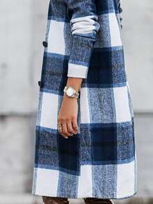 Fall/Winter Fashion Thick Plaid Long Sleeve Loose Mid-Length Coat - Multicolor - View 4