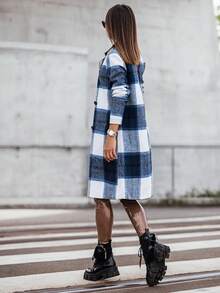 Fall/Winter Fashion Thick Plaid Long Sleeve Loose Mid-Length Coat - Multicolor - View 2