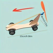 Coche de madera propulsado por goma elástica, manualidades de ciencia DIY, corredor de hélice de propulsión a aire - Multicolor - Ver 3
