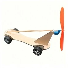 Coche de madera propulsado por goma elástica, manualidades de ciencia DIY, corredor de hélice de propulsión a aire - Multicolor - Ver 7