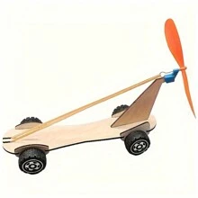 Coche de madera propulsado por goma elástica, manualidades de ciencia DIY, corredor de hélice de propulsión a aire - Multicolor - Ver 4