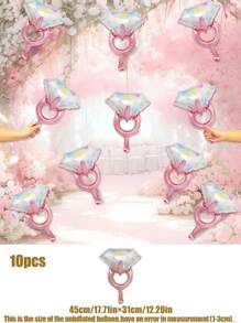 10 piezas Globos de foil en forma de anillo de diamante en color oro rosa mini para decoraciones de boda y fiesta de cumpleaños - Multicolor - Ver 7